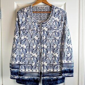 Gerry Weber Navy Blue White Print Cotton LS Cardigan